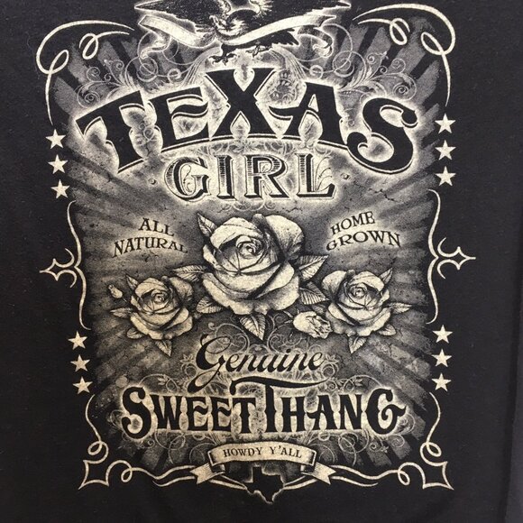 Texas Themed Black Graphic T-Shirt Sweet Thang Home Grown Women Medium - Picture 1 of 5